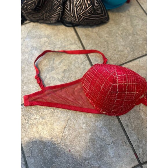 Victoria’s Secret Red Push-Up Bra 40D | Glitter Plaid Underwire Padded - Picture 5 of 5